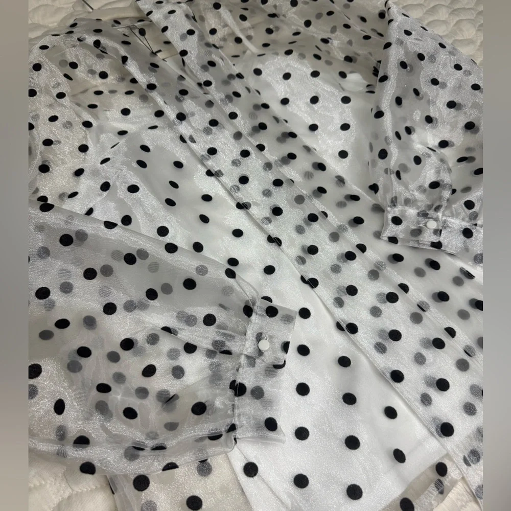 Melograno Rico White Sheer Blouse with Black Polka Dots & White Tank - Picture 8 of 10